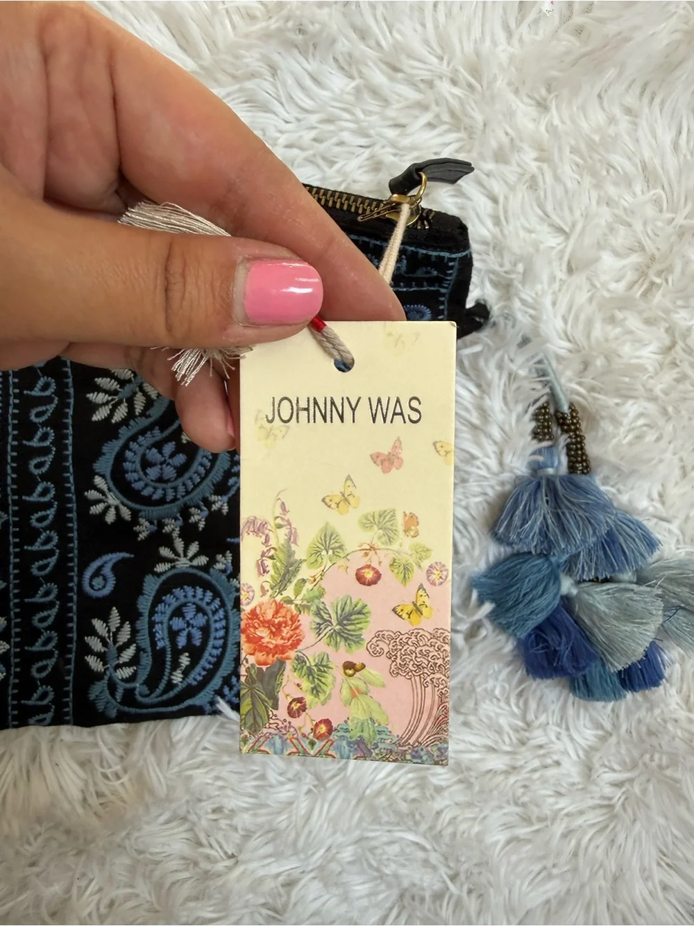 NWT Johnny Was Black & Blue Embroidered Crossbody Clutch